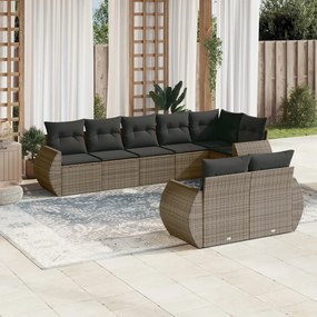 Set Divano da Giardino 8 pz con Cuscini Grigio in Polyrattan