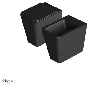 Alice Ceramica "Hide Square" Coppia Di Sanitari Filo Muro Senza Brida Finitura Nero Opaco