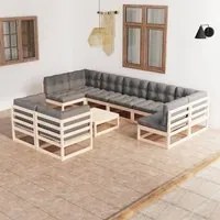 Set Divani da Giardino 10 pz con Cuscini Legno Massello di Pino 3077259