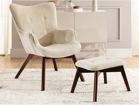 Poltrona con poggiapiedi beige con rivestimento in velluto a coste Niko – Ropez