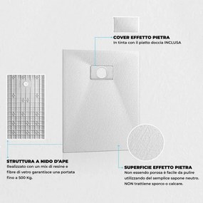 Piatto doccia 70x70 cm bianco effetto pietra in resina riducibile Agorà