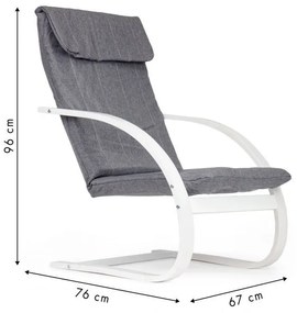 Sedia a dondolo in colore grigio con struttura bianca