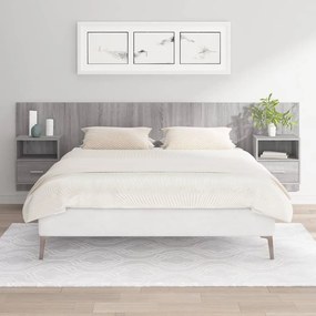 Testiera letto con comodini in legno multistrato grigio sonoma