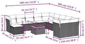 Set Divani da Giardino 12 pz con Cuscini Nero in Polyrattan