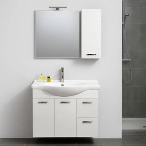 Mobile bagno con lavabo e specchio e illuminazione L 85 x H 85 x P 33.5 cm bianco frassino, 2 ante 2 cassetti per vasca centrale Nicole
