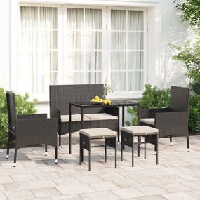 Set mobili da giardino 6 pz con cuscini in polyrattan nero