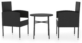 Set mobili da pranzo per giardino 3 pz polyrattan nero