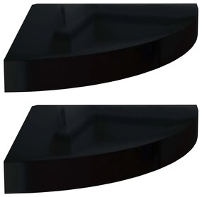Scaffali angolari a parete 2 pz nero lucido 25x25x3,8 cm mdf