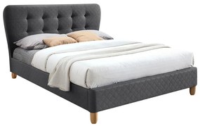 Letto matrimoniale alla francese 140 x 190 cm - con testiera capitonné - Tessuto - Grigio - ELIDE