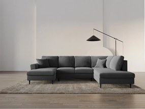 Divano angolare grigio chiaro allungabile e con contenitore (con penisola a destra/a U) con rivestimento in velluto Kyoto – Cosmopolitan Design