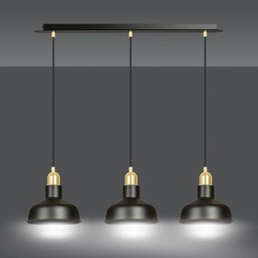 Lampadario Industrial 3 Luci Kubera In Acciaio Nero Con Elementi In Oro