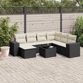 Set divani da giardino con cuscini 8 pz nero in polyrattan