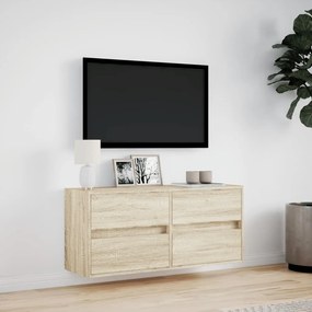 Mobile tv a parete con luci led rovere sonoma 100x31x45 cm