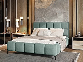 Letto matrimoniale con box contenitore California - 180 x 200 cm , Tessuto verde acqua chiaro