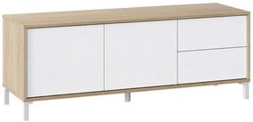 Mobile TV Brooklin 130 cm – 2 Ante, 2 Cassetti, Bianco e Rovere