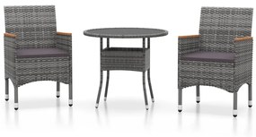 Set da pranzo per giardino 3 pz in polyrattan grigio