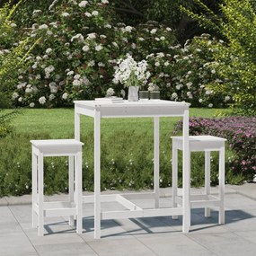 Set Bar Da Giardino 3 Pz Bianco İn Legno Massello Di Pino /
