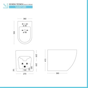 Sanitari Filomuro in ceramica bianca opaca con copriwc e scarico tornado Tokyo