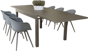JERRI - set tavolo in alluminio cm 135/270 x 90 x 75 h con 6 Poltrone Dynamo