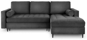 Divano letto angolare in velluto grigio scuro, angolo destro Santo - Milo Casa