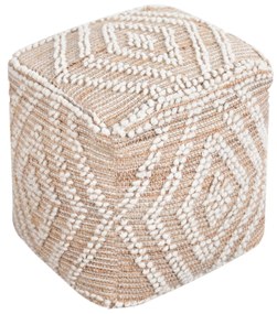 MEGAN - pouf in lana avorio con decoro 40 x 40