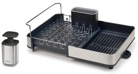 Set di scolapiatti e dispenser di sapone nero/argentato in plastica 36x32 cm Rethink Your Sink – Joseph Joseph