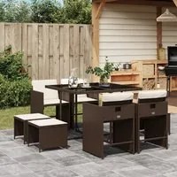 Set da Pranzo da Giardino 9pz con Cuscini Marrone in Polyrattan 3211137