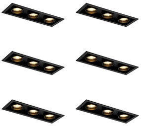 Set di 6 faretti da incasso moderni neri regolabili a 3 luci - Roof