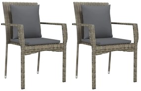 Set da Pranzo da Giardino 3 pz con Cuscini in Polyrattan Grigio