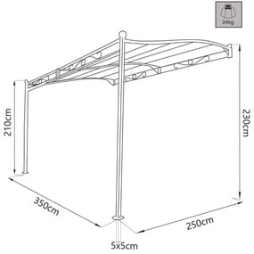 PEGASUS - pergola onda da giardino addossata in acciaio 3,5 x 2,5 m