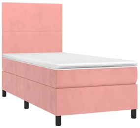 Letto a molle con materasso e led rosa 90x190 cm in velluto