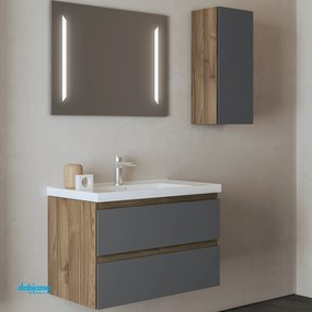 Mobile Bagno Sospeso "Grace 4" Da 80 Cm Composto Da Due Cassetti Finitura Noce/Grafite Opaco