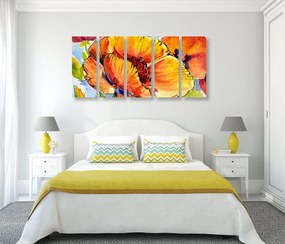 Quadri 5 pezzi – Bouquet di fiori di papavero