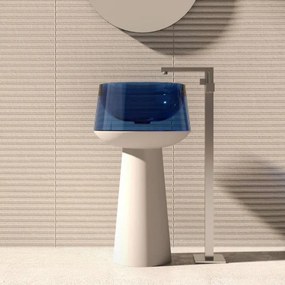 Lavabo Freestanding Con Scarico a Terra 50 Cm Lullaby "Icon Momentum" Agata Blu/Bianco Opaco