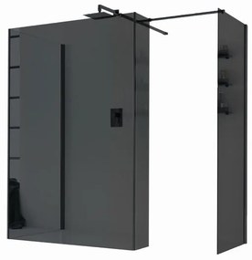 Box doccia walk-in Wens, vetro fumè 6 mm, 66-68-H 200 cm, profilo nero