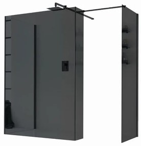 Box doccia walk-in Wens, vetro fumè 6 mm, H 200 cm, profilo nero