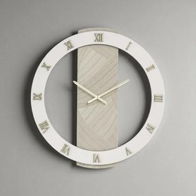 Orologio SCOTT rotondo D60 cm in legno rivestito con parato e dettagli Oro