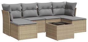 Set divani da giardino 7 pz con cuscini beige in polyrattan