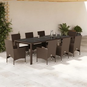 Set da pranzo da giardino 9pz con cuscini polyrattan e vetro