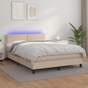 Giroletto Molle Materasso E Led Cappuccino 140x200cm Similpelle /