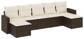 Set divani da giardino 7 pz con cuscini marrone in polyrattan