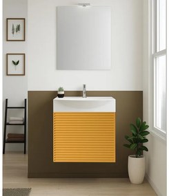Mobile sottolavabo, lavabo e specchio con illuminazione Mini50s per vasca centrale laccato opaco senape L 50 x H 58 x P 40 cm, 1 anta