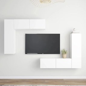 Set mobili porta tv 4 pz bianco in legno multistrato