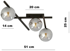 Lampadario da Soffitto in Acciaio e Vetro SMART 3 Nero 3xE14