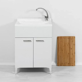 Mobile lavatoio bianco 60x50 cm vasca in resina e asse lavapanni Desya