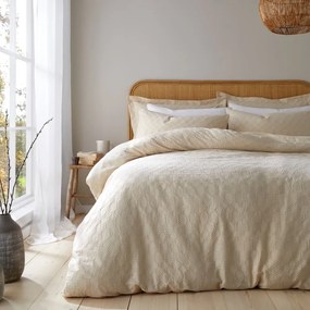 Biancheria da letto singola in cotone beige 135x200 cm Waffle Circle - Bianca