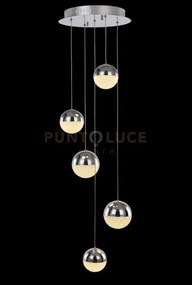Atomo, lampada a sospensione,5 luci tondo cromo, led 3000k 1200lm 2...