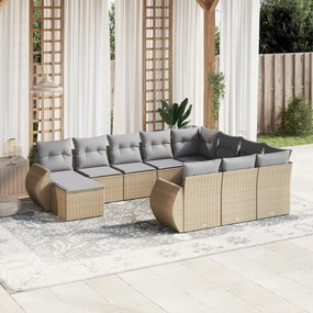 Set divani da giardino 11 pz con cuscini beige in polyrattan