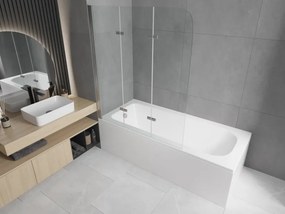 Mexen Vega vasca rettangolare 160 x 70 cm con pannellatura e paravento a 3 ante 120 cm, trasparente, cromato