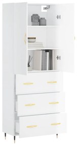 Credenza Bianco Lucido 69,5x34x180 cm in Legno Multistrato